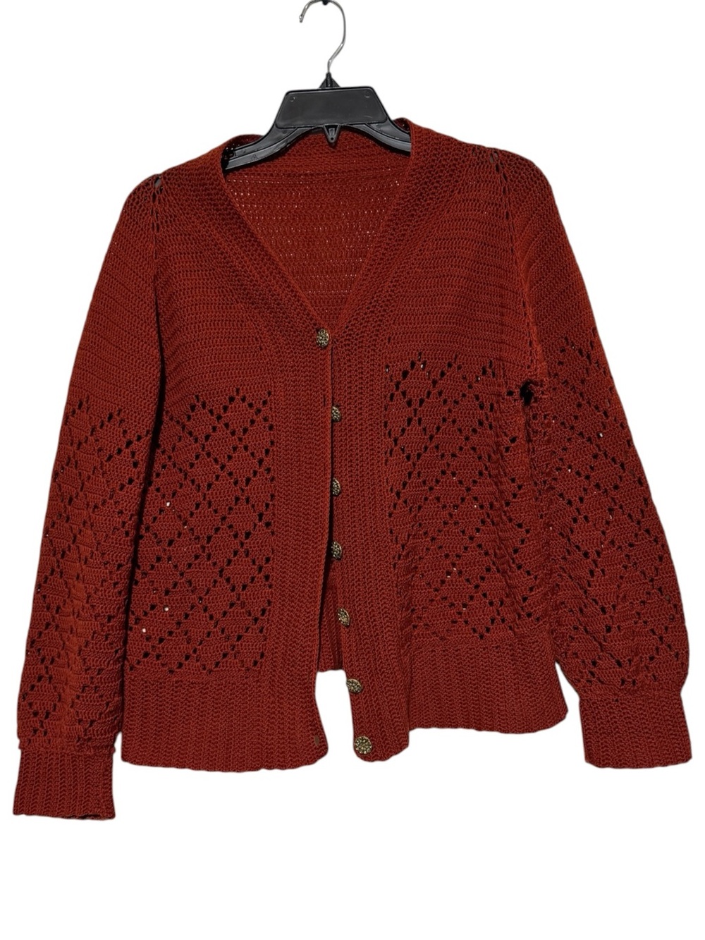 Handmade Crochet Cardigan Sweater Size Medium Burnt Orange Fall Cozy Cottagecore